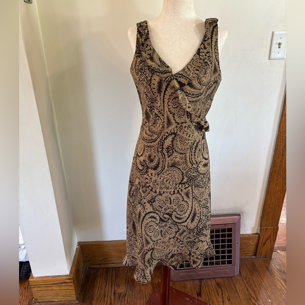 DBY Vintage Dress Black and Brown Paisley Print Y2K